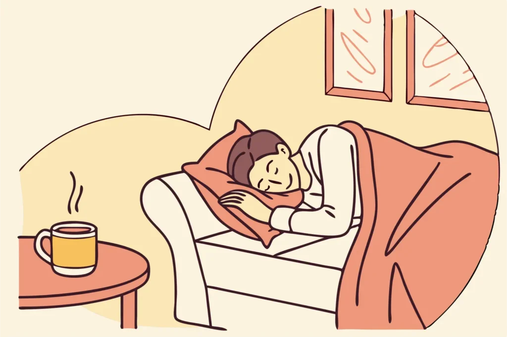 Coffee next to a napping person.