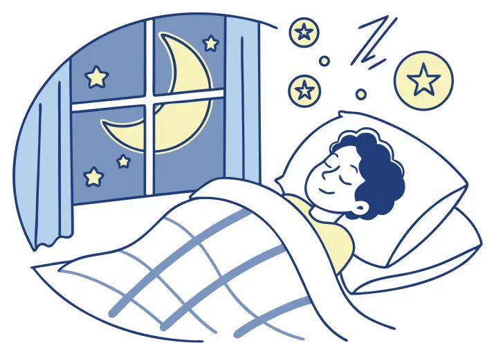 Person sleeping peacefully in bed.