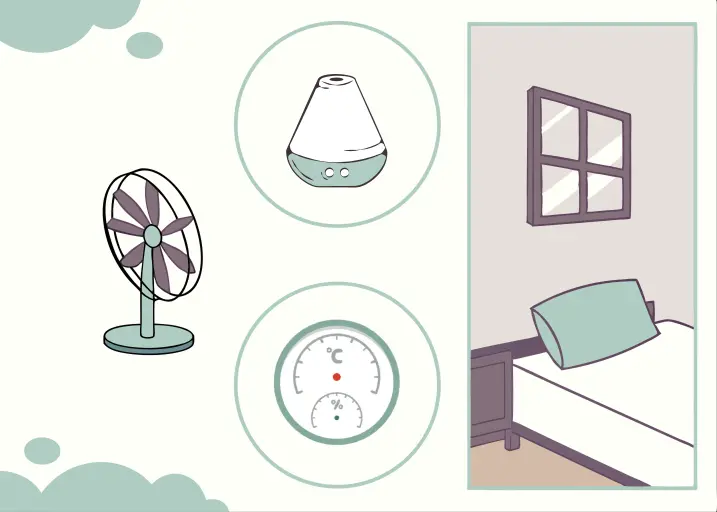 Checklist of sleep environment optimization tools including fan, humidifier and hygrometer.