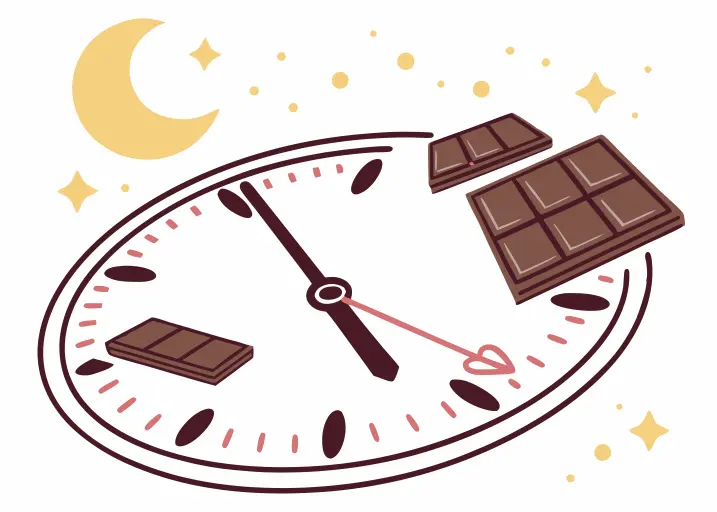 A clock with chocolate representing the cutoff time for eating chocolate.