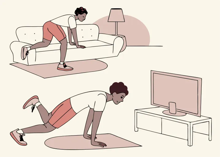Man doing squats and planks at home to improve stamina