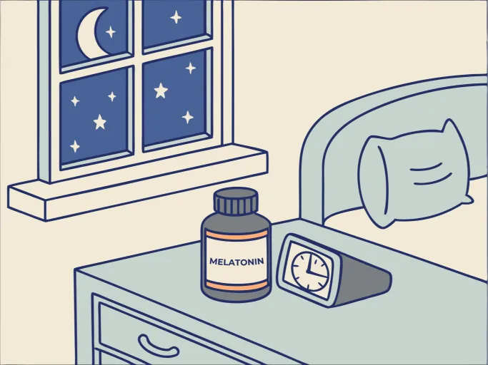 Melatonin supplement on nightstand for REM sleep support