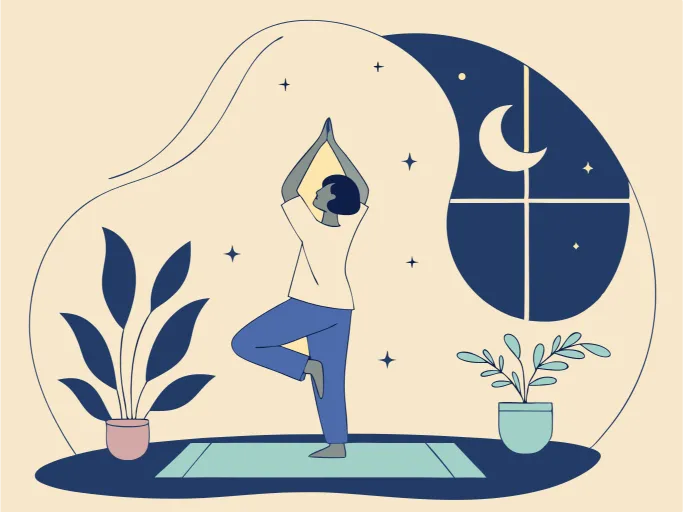 Mindful yoga routine illustration for better REM sleep health