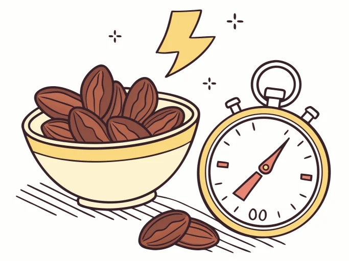 Flat illustration of dates as a low-GI energy booster.