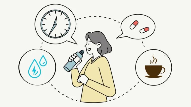 A person with supplements like electrolytes, vitamins, and coffee during intermittent fasting.