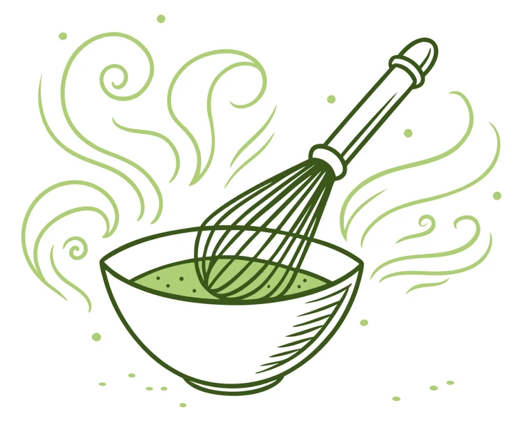 Vector matcha tea with whisk and bowl for energy and focus