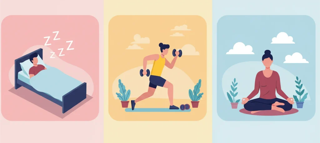 Lifestyle habits like sleep, stress management, and exercise for vitality
