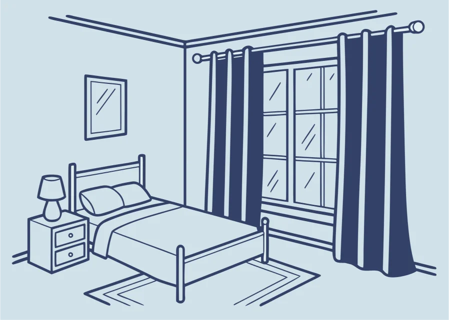Vector flat illustration of an ideal sleep environment with dark room and no electronics