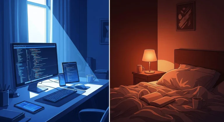 Blue light from screens vs warm red bedroom light for sleep